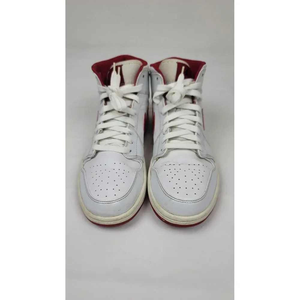 Nike Air Jordan 1 Mid‎ Basketball Shoes Mens 10.5. 2014 White Gym Red Sneakers.